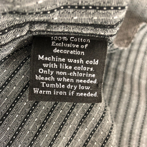 Rock & Republic Men Button Up Shirt Large Gray Striped Long Sleeve Metal Buttons - Picture 9 of 12